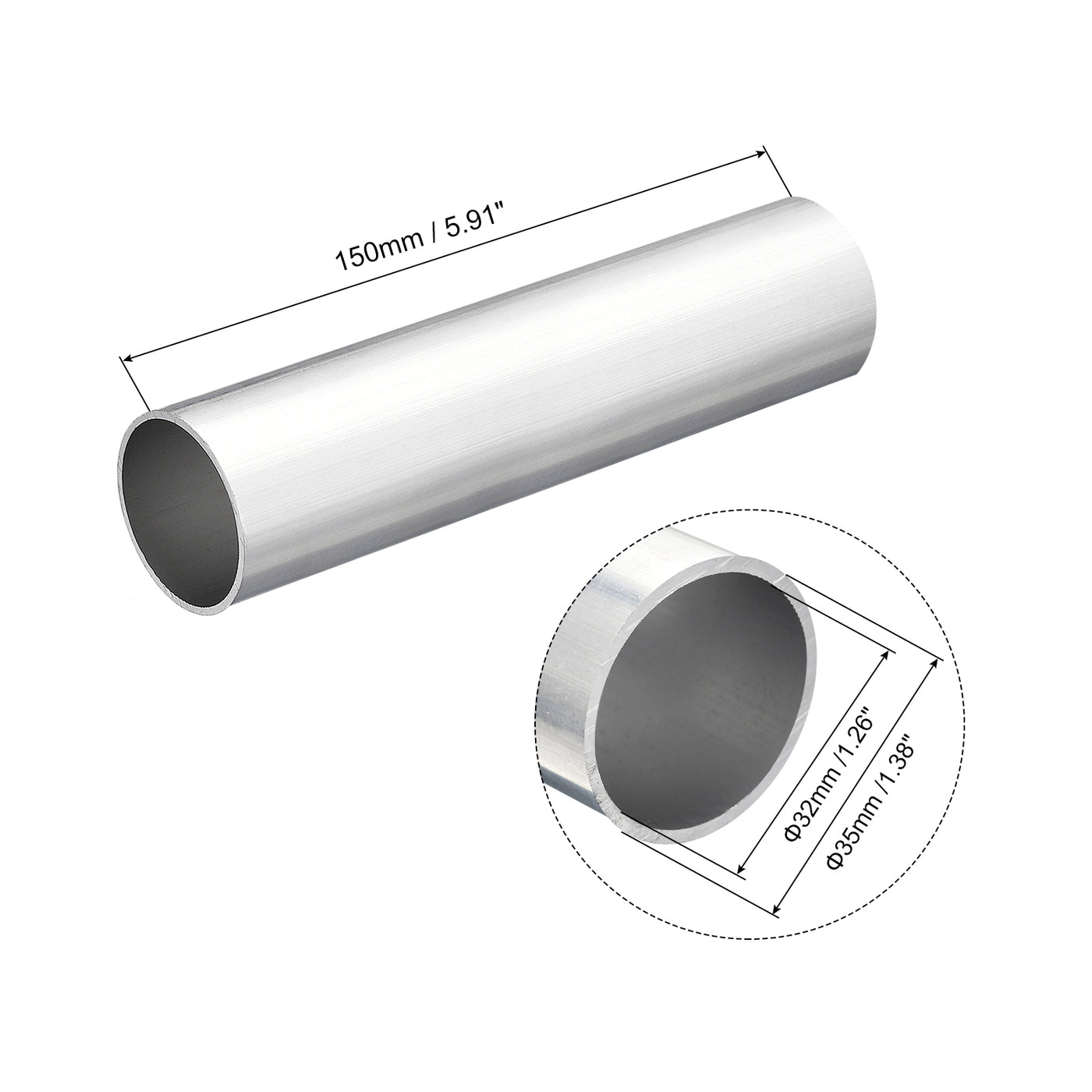 uxcell Uxcell 35mm OD 32mm Inner Dia 150mm Length 6063 Aluminum Tube for Industry DIY