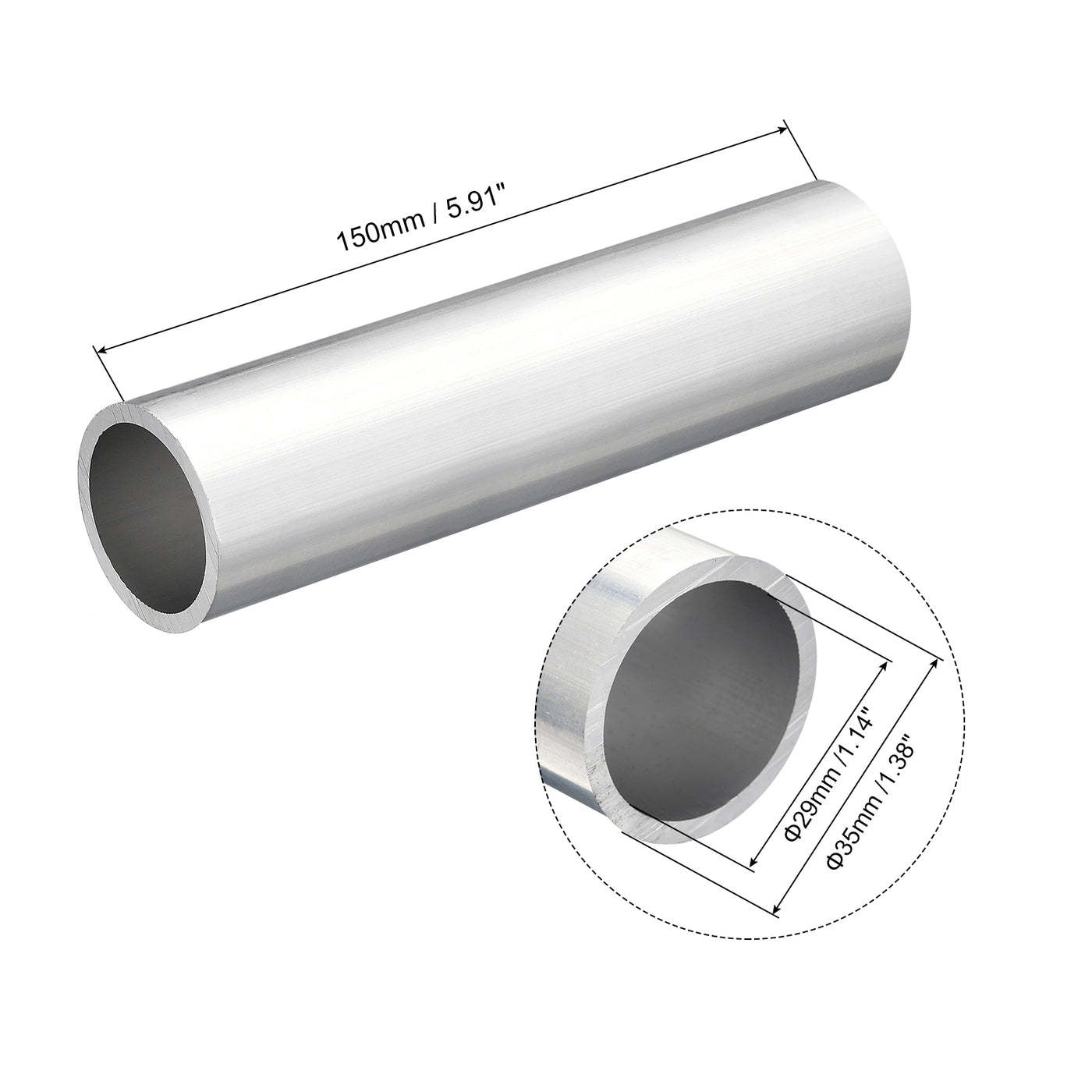 uxcell Uxcell 35mm OD 29mm Inner Dia 150mm Length 6063 Aluminum Tube for Industry DIY