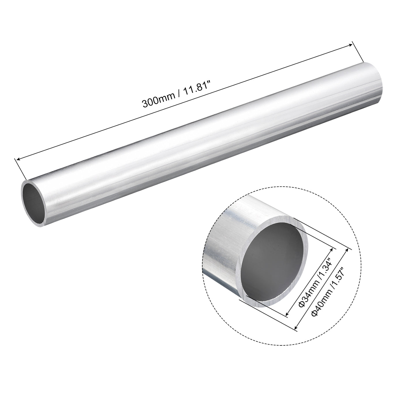 uxcell Uxcell 40mm OD 34mm Inner Dia 300mm Length 6063 Aluminum Tube for Industry DIY