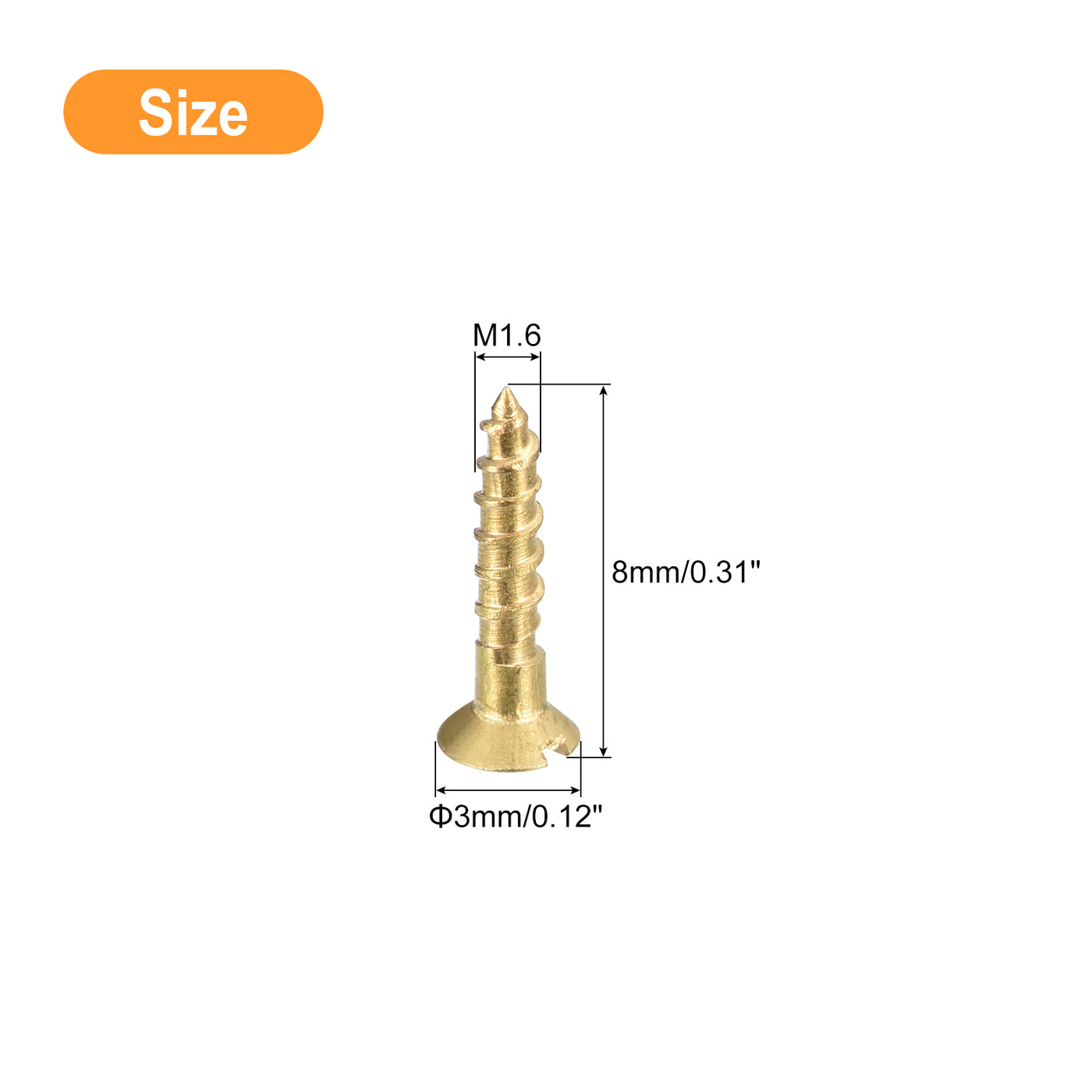 uxcell Uxcell 100Pcs M1.6 x 8mm Brass Slotted Drive Flat Head Wood Screws Self Tapping Screw