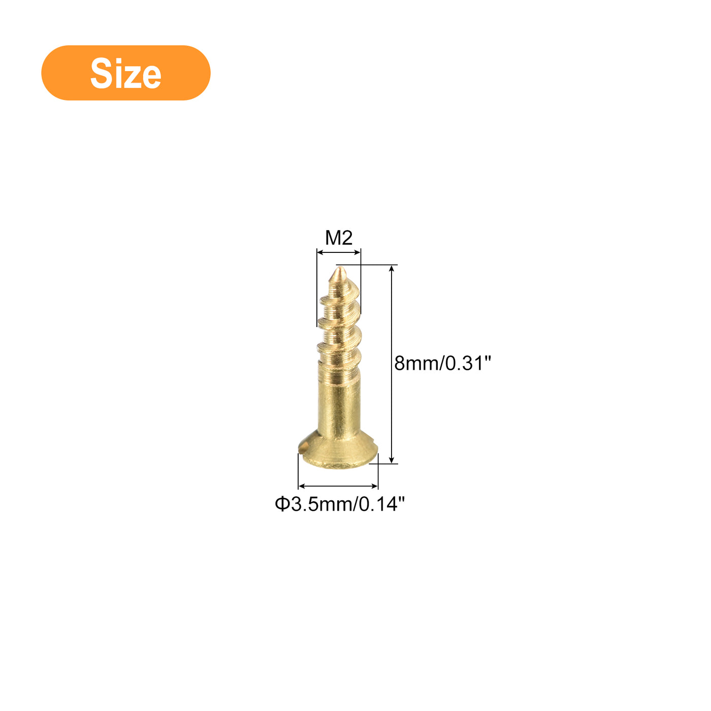uxcell Uxcell 50Pcs M2 x 8mm Brass Slotted Drive Flat Head Wood Screws Self Tapping Screw