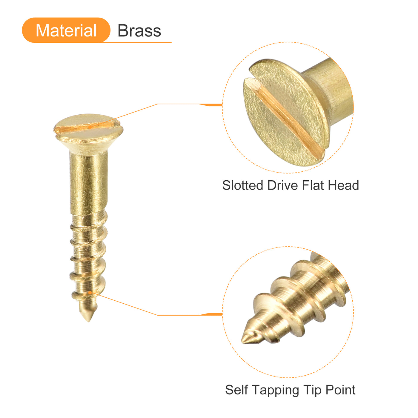 uxcell Uxcell 50Pcs M2 x 10mm Brass Slotted Drive Flat Head Wood Screws Self Tapping Screw