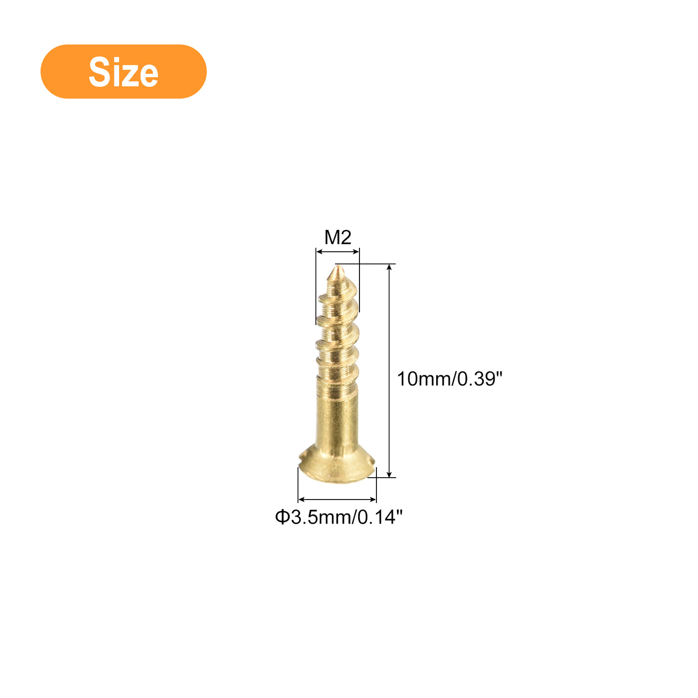 uxcell Uxcell 200Pcs M2 x 10mm Brass Slotted Drive Flat Head Wood Screws Self Tapping Screw