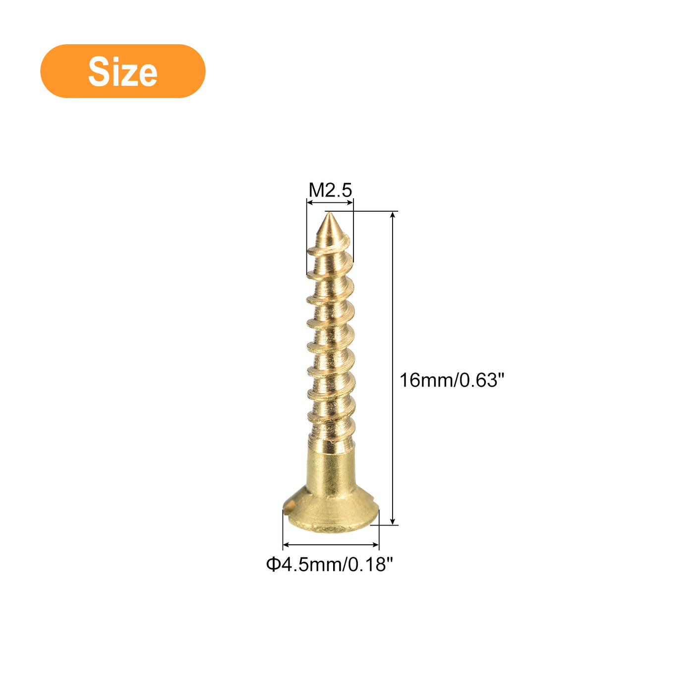 uxcell Uxcell 50Pcs M2.5 x 16mm Brass Slotted Drive Flat Head Wood Screws Self Tapping Screw