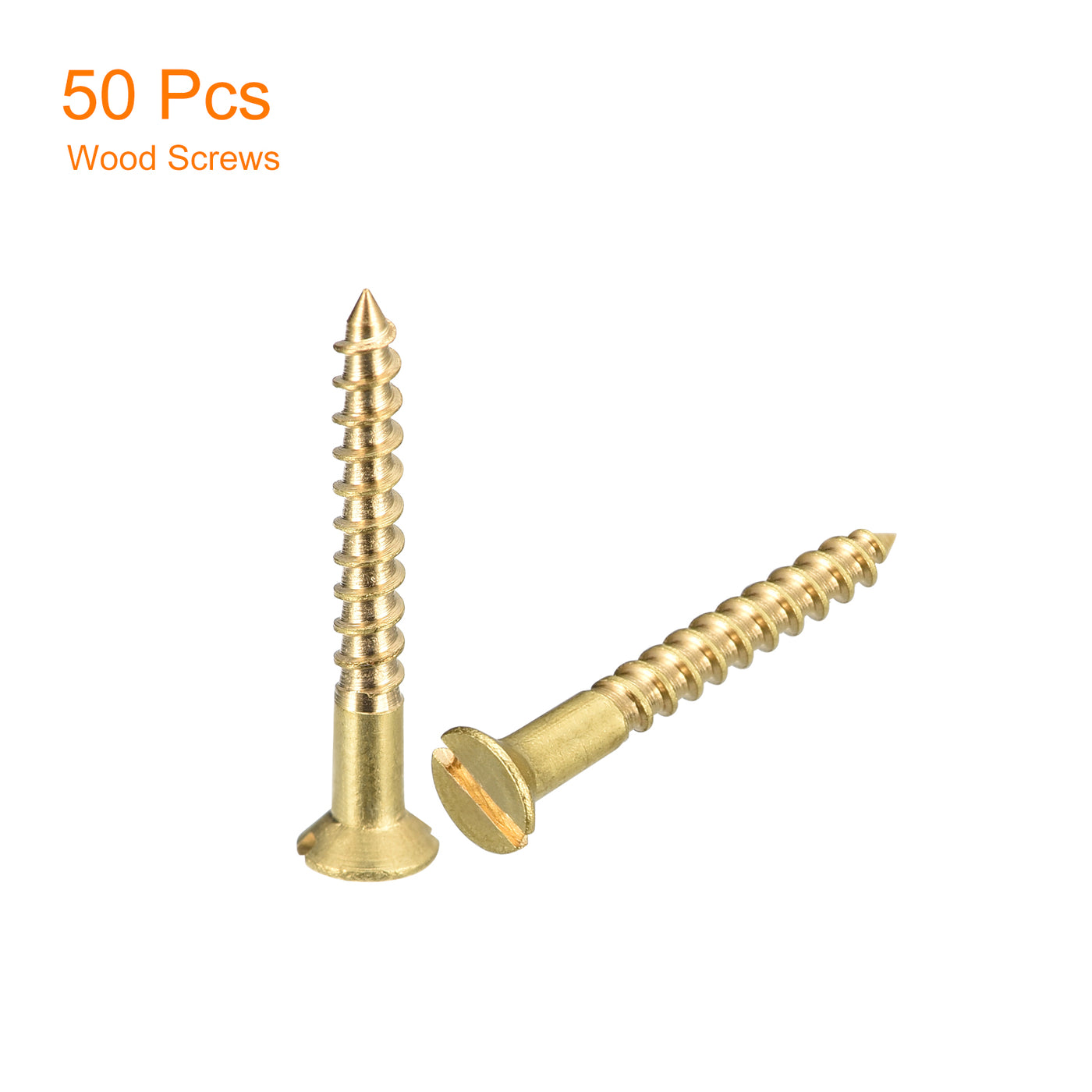 uxcell Uxcell 50Pcs M2.5 x 20mm Brass Slotted Drive Flat Head Wood Screws Self Tapping Screw