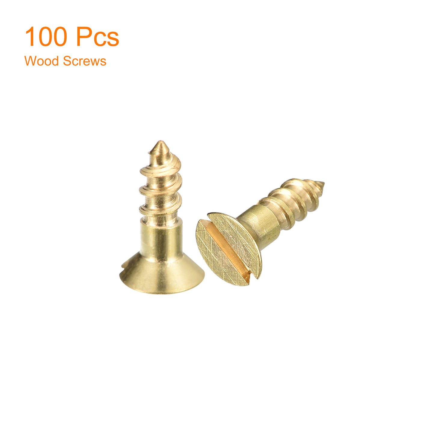 uxcell Uxcell 100Pcs M3 x 10mm Brass Slotted Drive Flat Head Wood Screws Self Tapping Screw