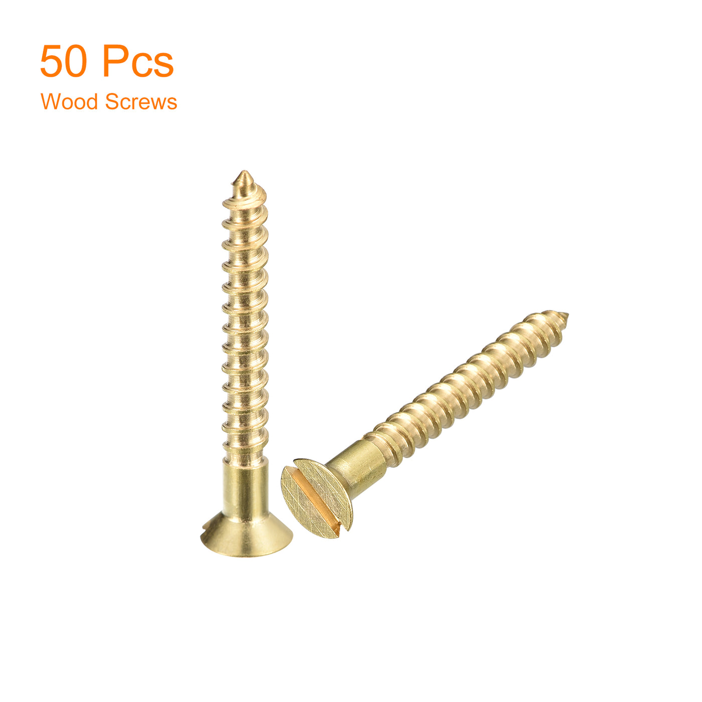 uxcell Uxcell 50Pcs M3 x 25mm Brass Slotted Drive Flat Head Wood Screws Self Tapping Screw
