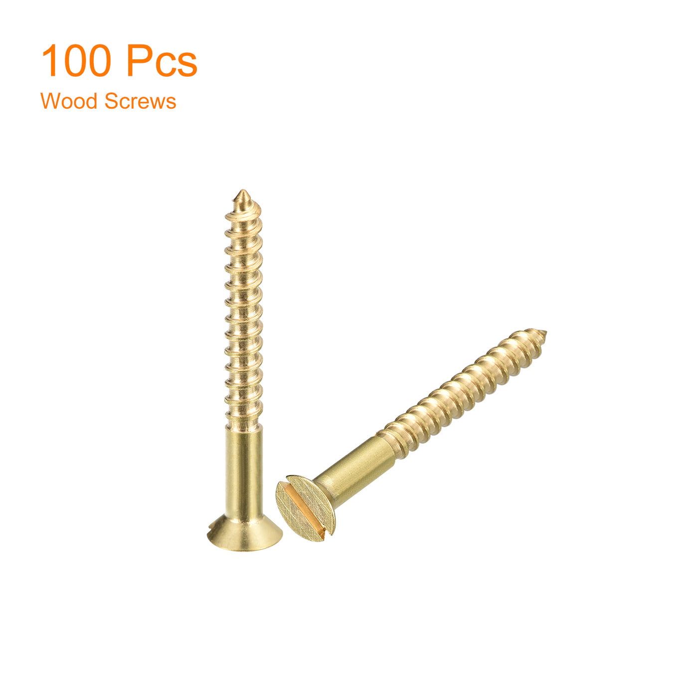 uxcell Uxcell 100Pcs M3 x 30mm Brass Slotted Drive Flat Head Wood Screws Self Tapping Screw