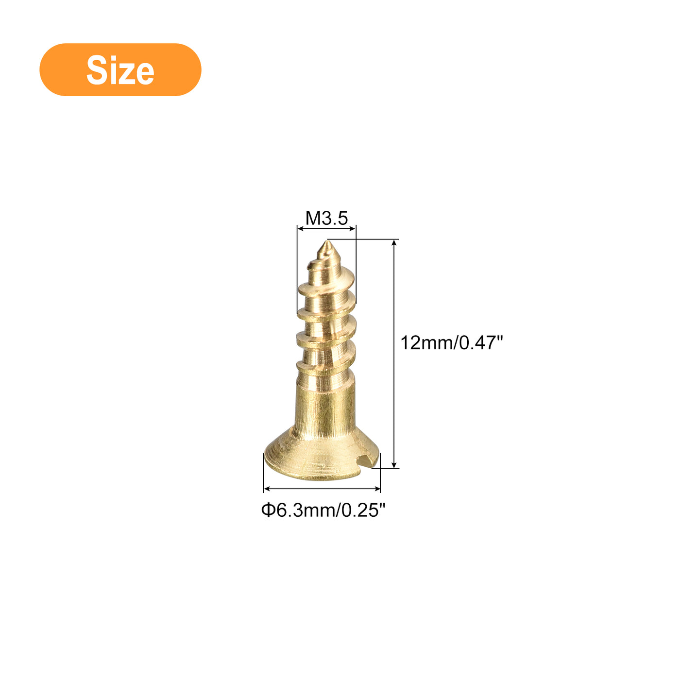 uxcell Uxcell 25Pcs M3.5 x 12mm Brass Slotted Drive Flat Head Wood Screws Self Tapping Screw