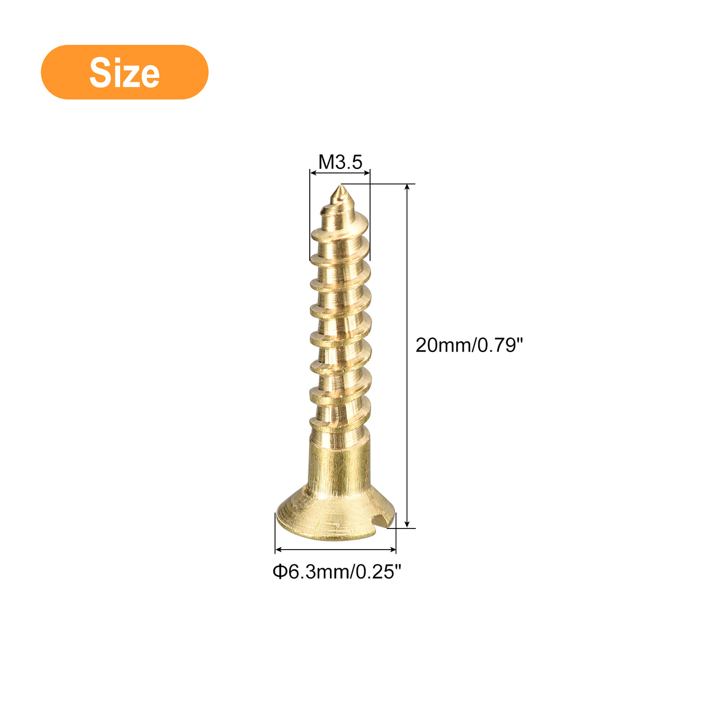 uxcell Uxcell 50Pcs M3.5 x 20mm Brass Slotted Drive Flat Head Wood Screws Self Tapping Screw