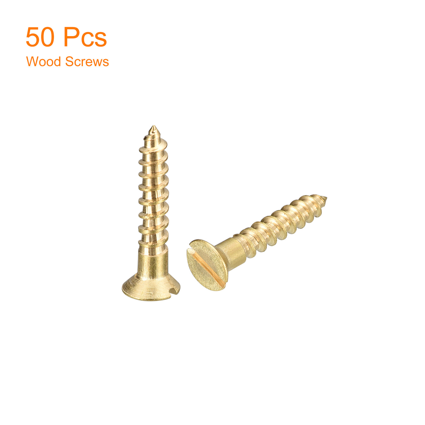 uxcell Uxcell 50Pcs M3.5 x 20mm Brass Slotted Drive Flat Head Wood Screws Self Tapping Screw