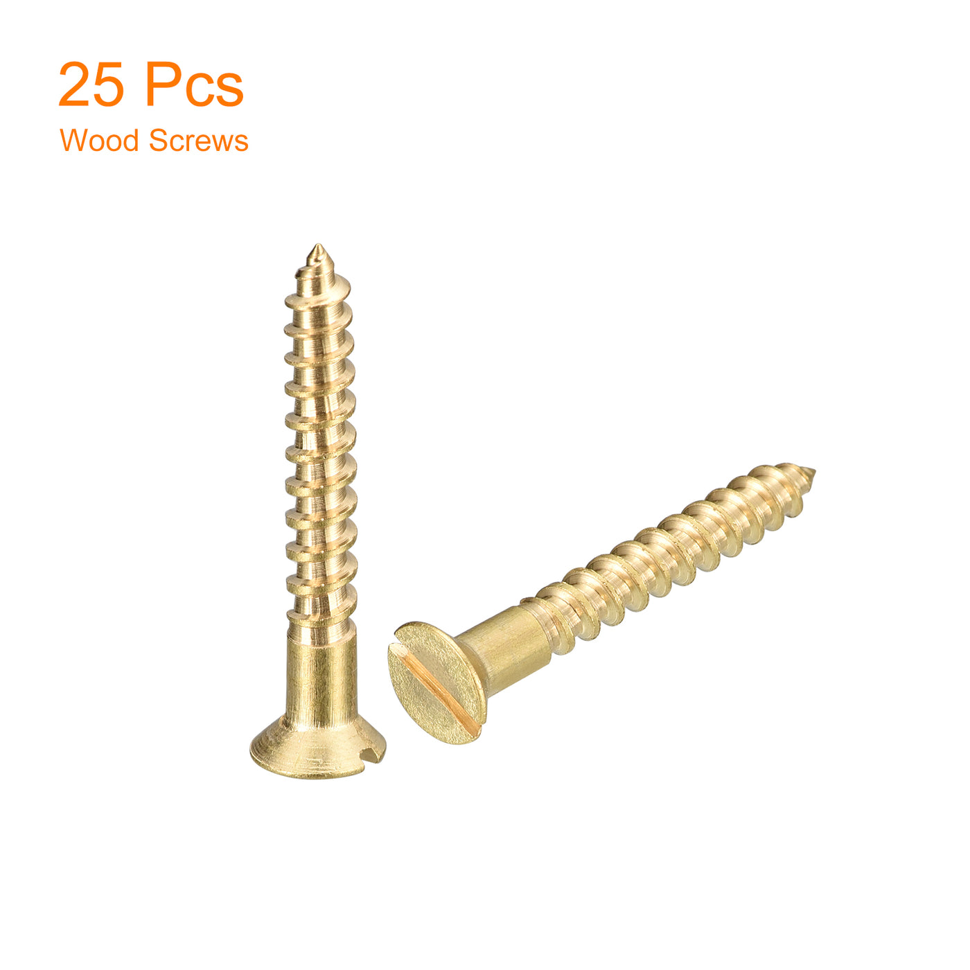 uxcell Uxcell 25Pcs M3.5 x 25mm Brass Slotted Drive Flat Head Wood Screws Self Tapping Screw