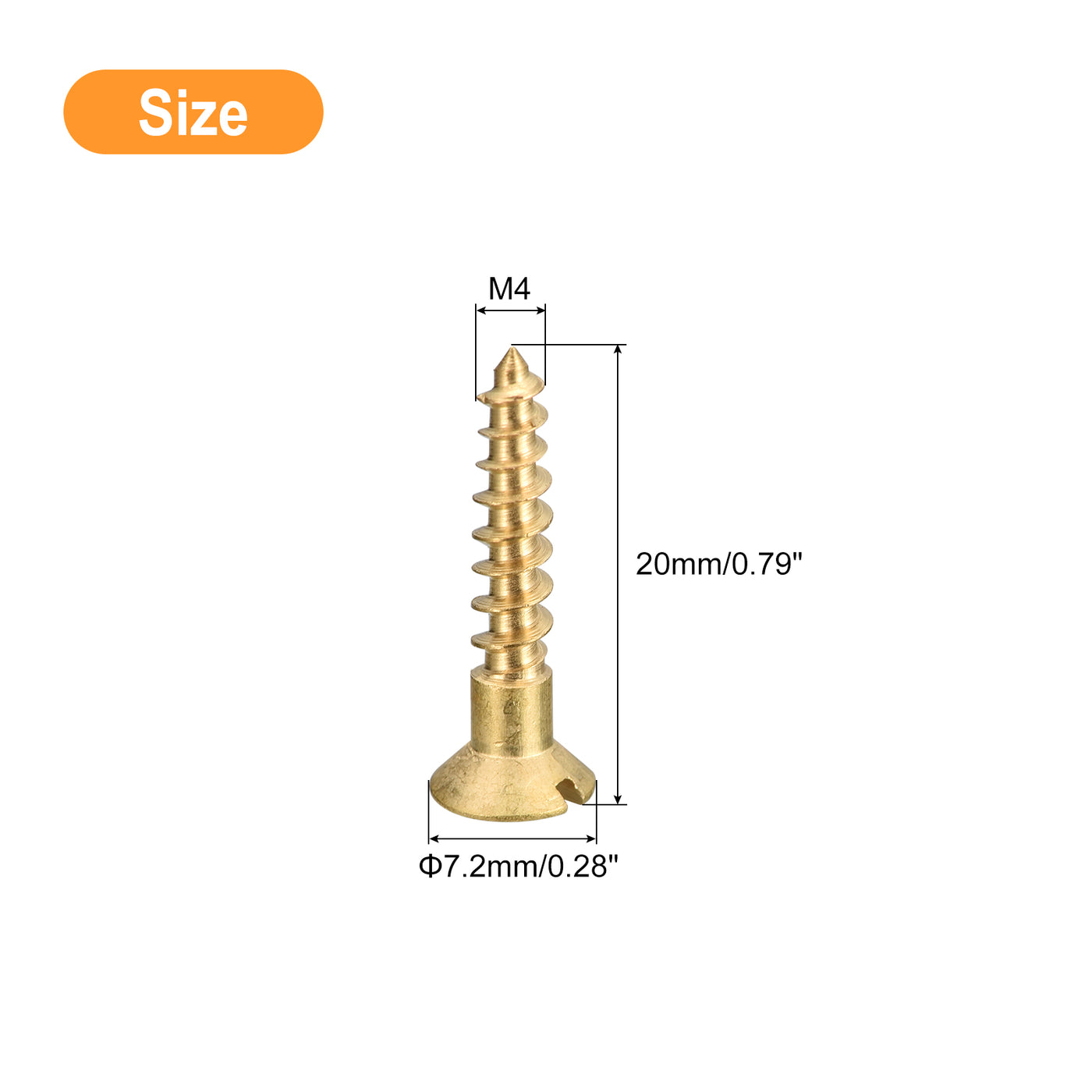 uxcell Uxcell 25Pcs M4 x 20mm Brass Slotted Drive Flat Head Wood Screws Self Tapping Screw