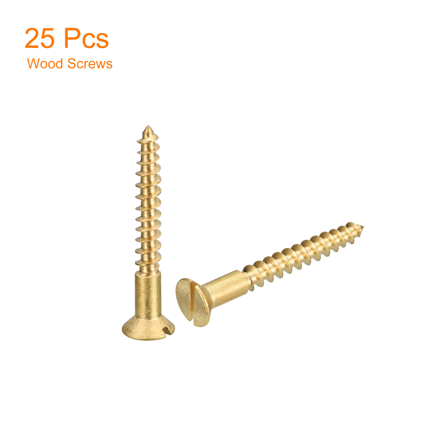 uxcell Uxcell 25Pcs M4 x 30mm Brass Slotted Drive Flat Head Wood Screws Self Tapping Screw
