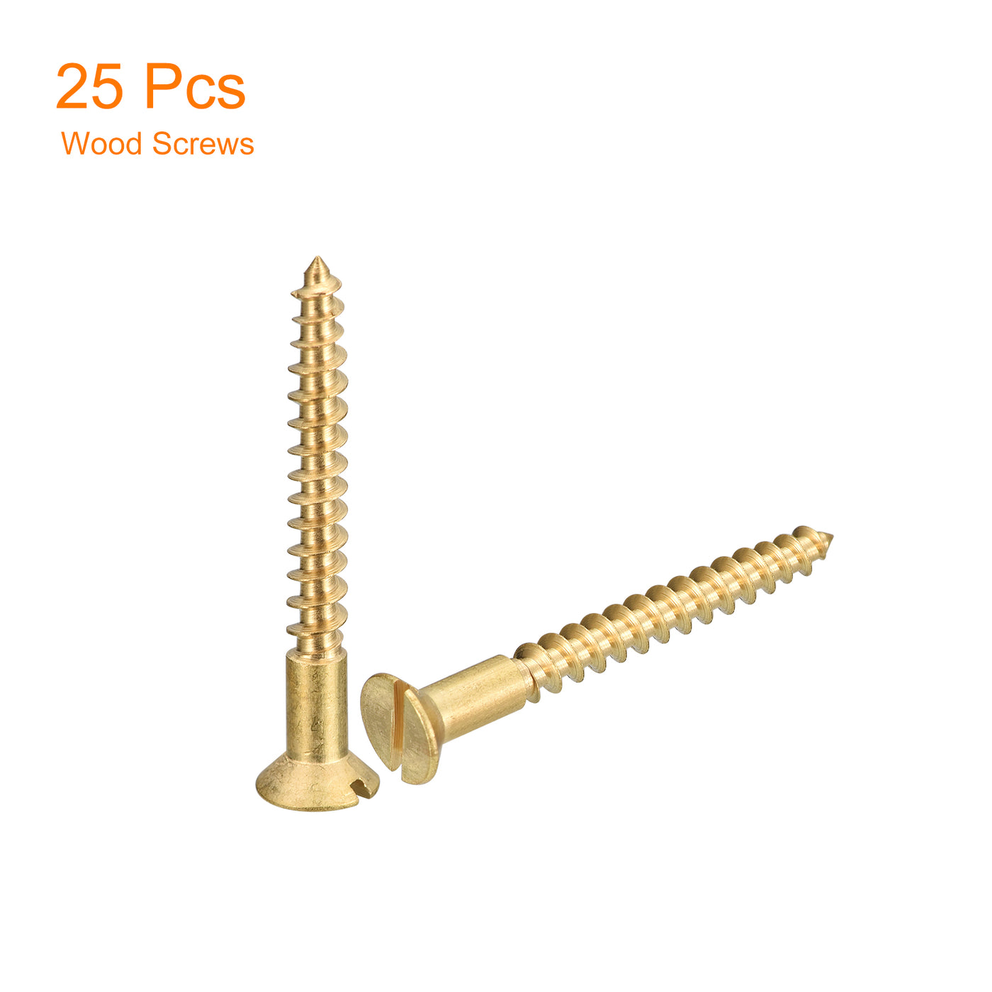 uxcell Uxcell 25Pcs M4 x 35mm Brass Slotted Drive Flat Head Wood Screws Self Tapping Screw