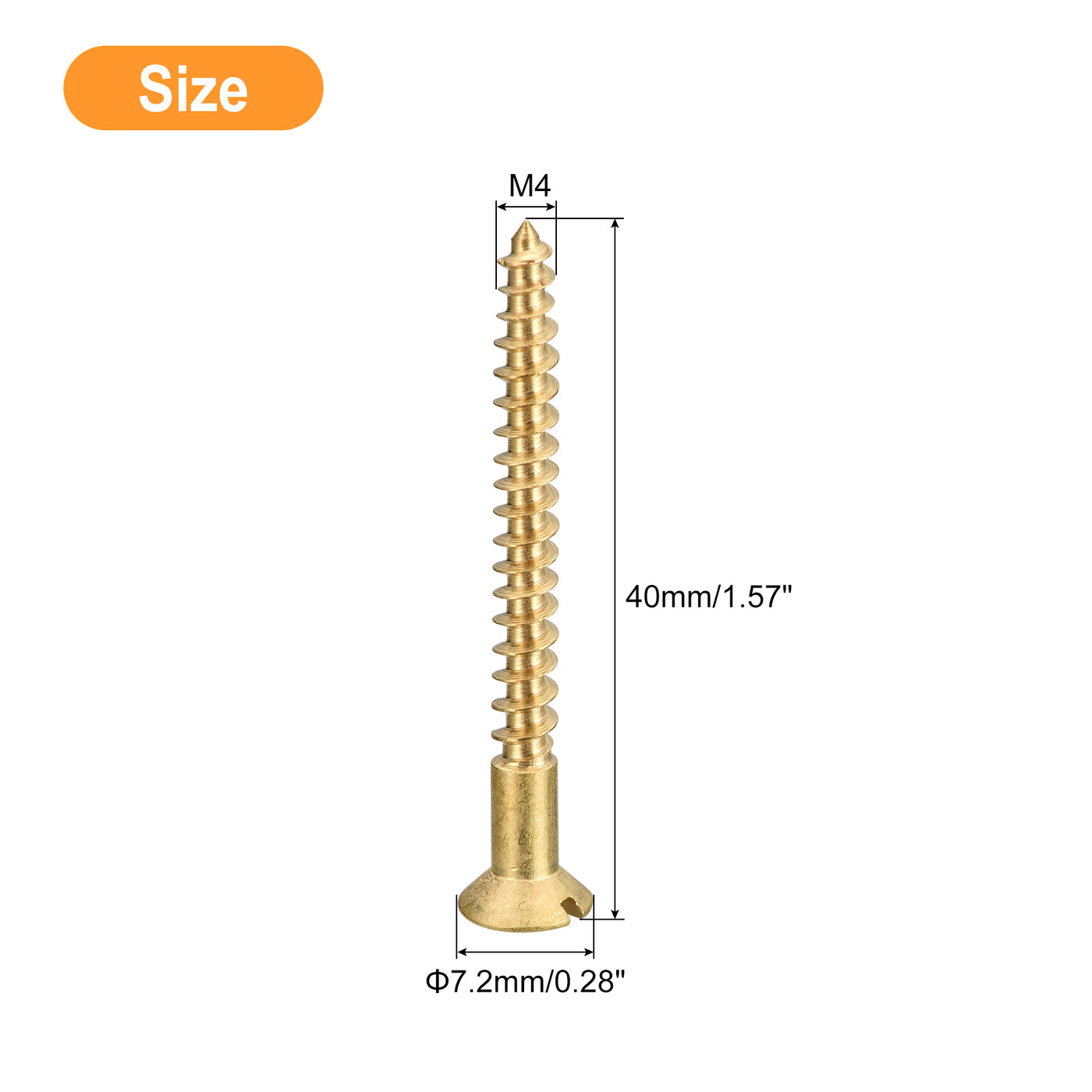 uxcell Uxcell 50Pcs M4 x 40mm Brass Slotted Drive Flat Head Wood Screws Self Tapping Screw