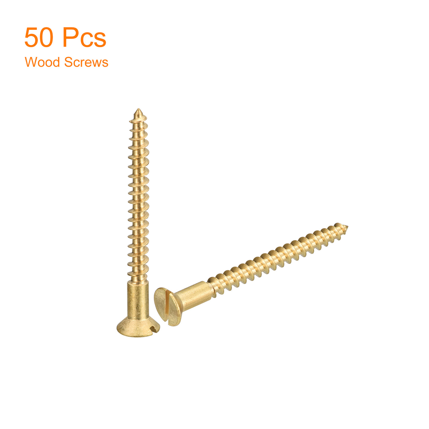 uxcell Uxcell 50Pcs M4 x 40mm Brass Slotted Drive Flat Head Wood Screws Self Tapping Screw