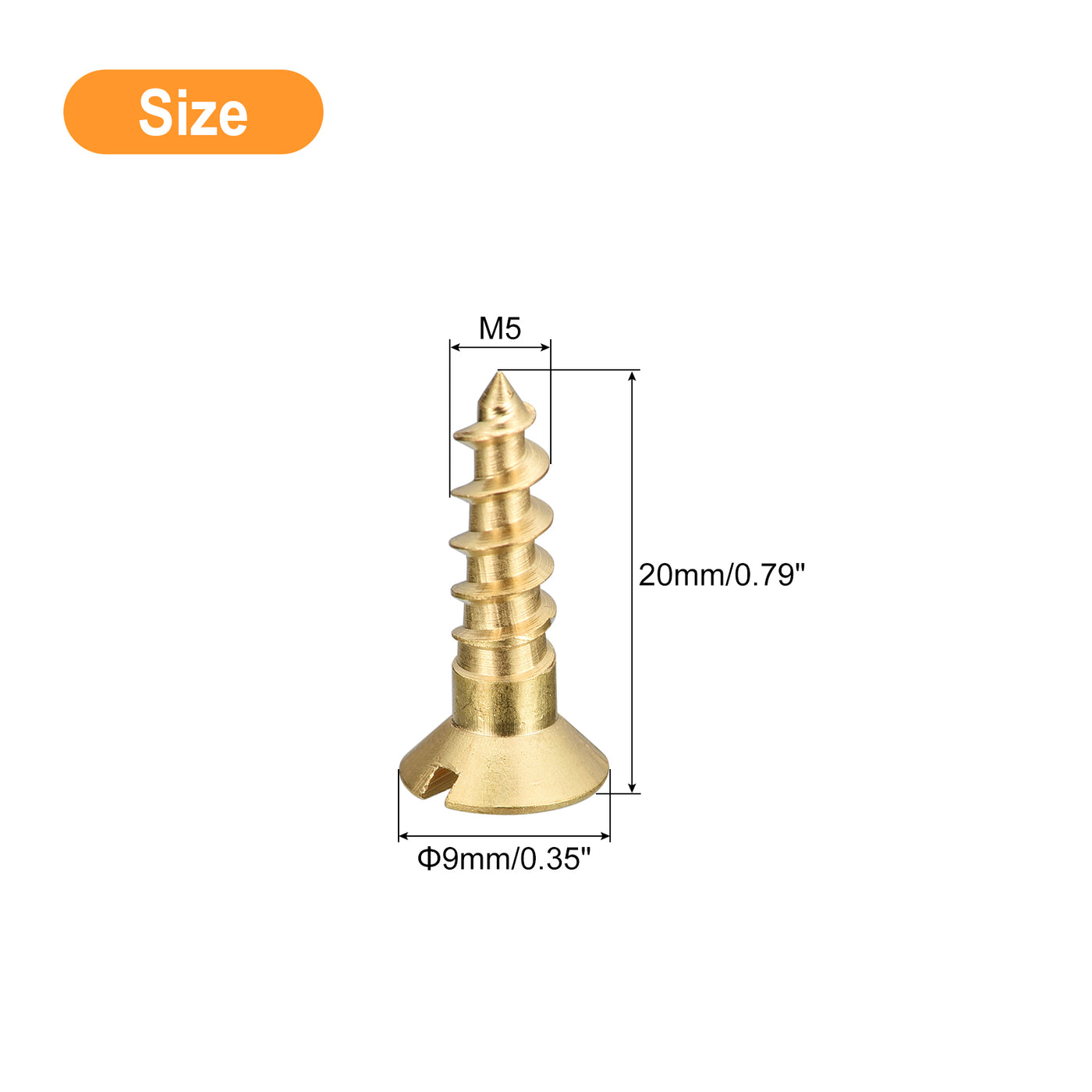 uxcell Uxcell 20Pcs M5 x 20mm Brass Slotted Drive Flat Head Wood Screws Self Tapping Screw