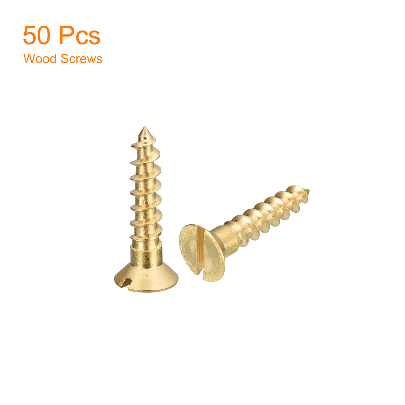 uxcell Uxcell 50Pcs M5 x 25mm Brass Slotted Drive Flat Head Wood Screws Self Tapping Screw