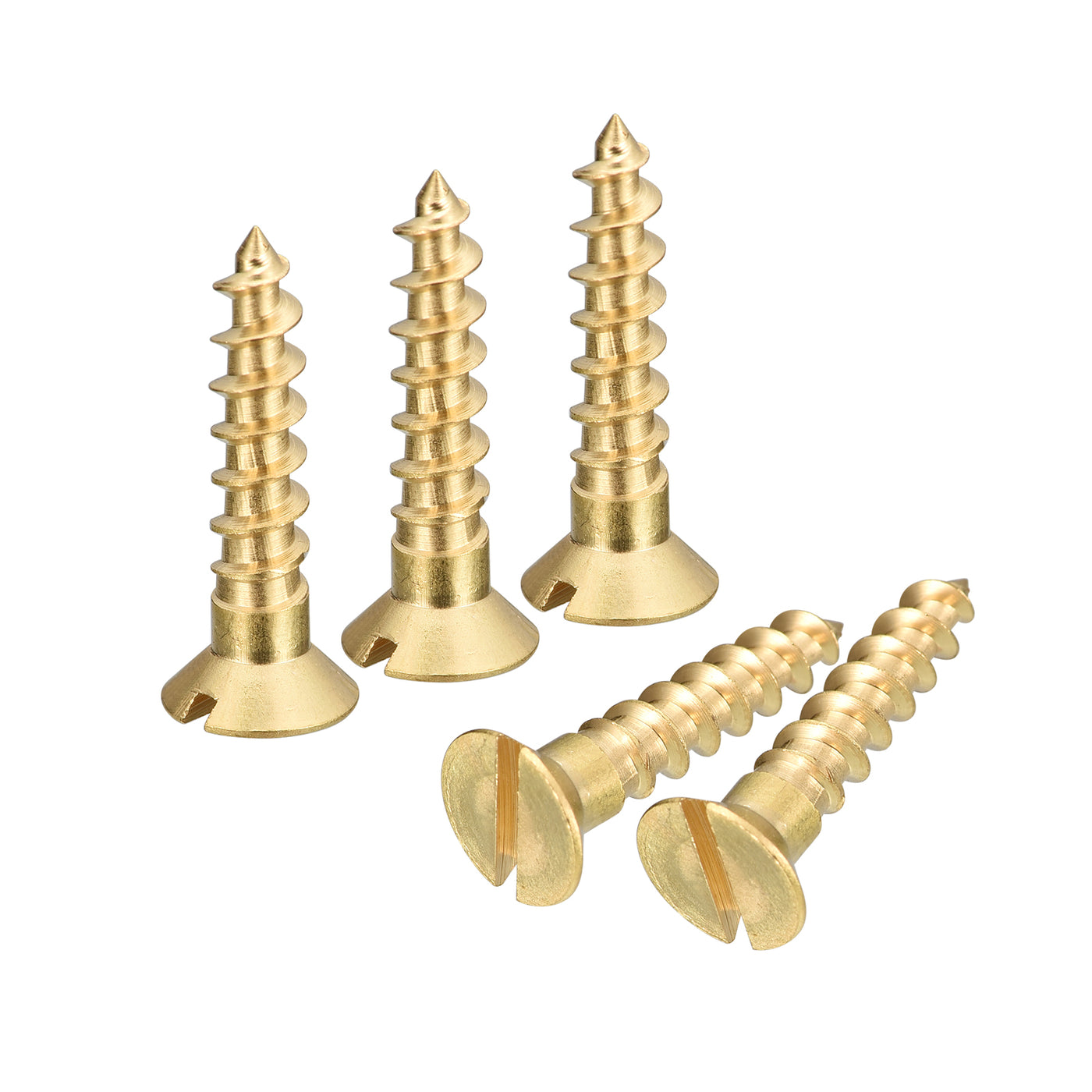 uxcell Uxcell 50Pcs M5 x 25mm Brass Slotted Drive Flat Head Wood Screws Self Tapping Screw