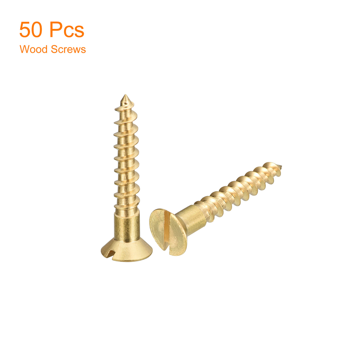 uxcell Uxcell 50Pcs M5 x 30mm Brass Slotted Drive Flat Head Wood Screws Self Tapping Screw