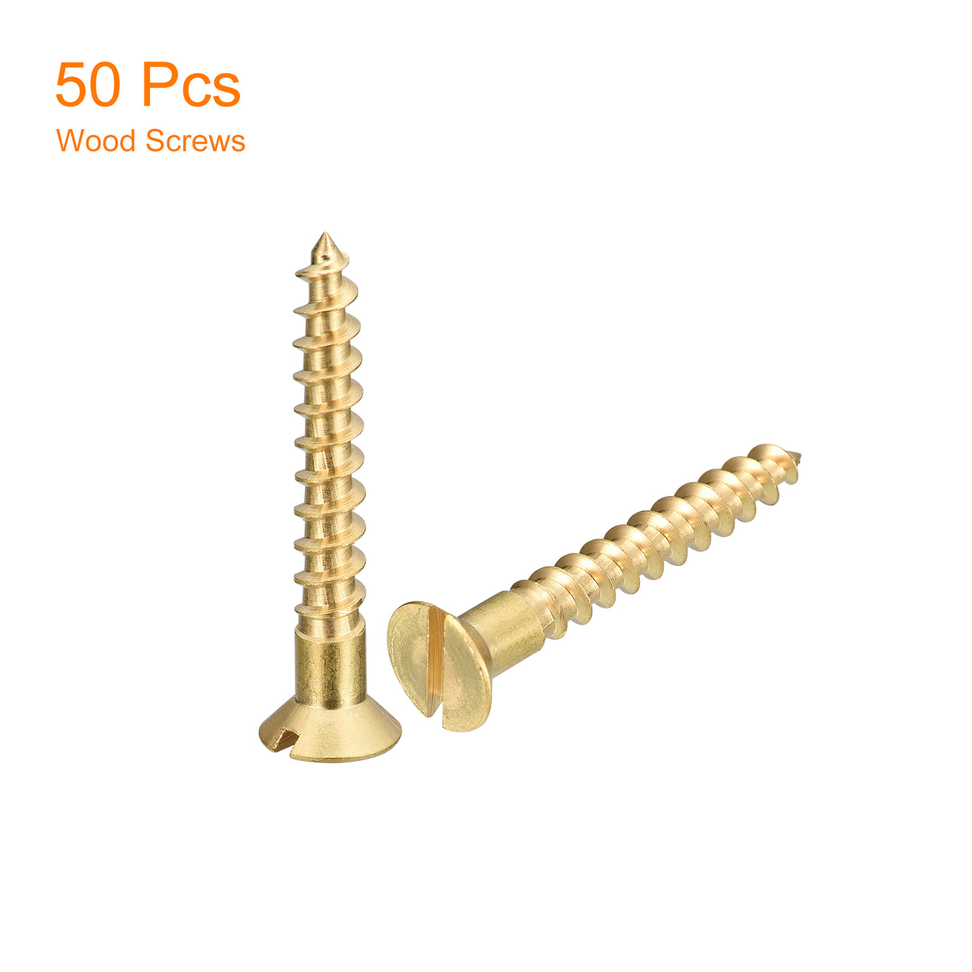 uxcell Uxcell 50Pcs M5 x 35mm Brass Slotted Drive Flat Head Wood Screws Self Tapping Screw