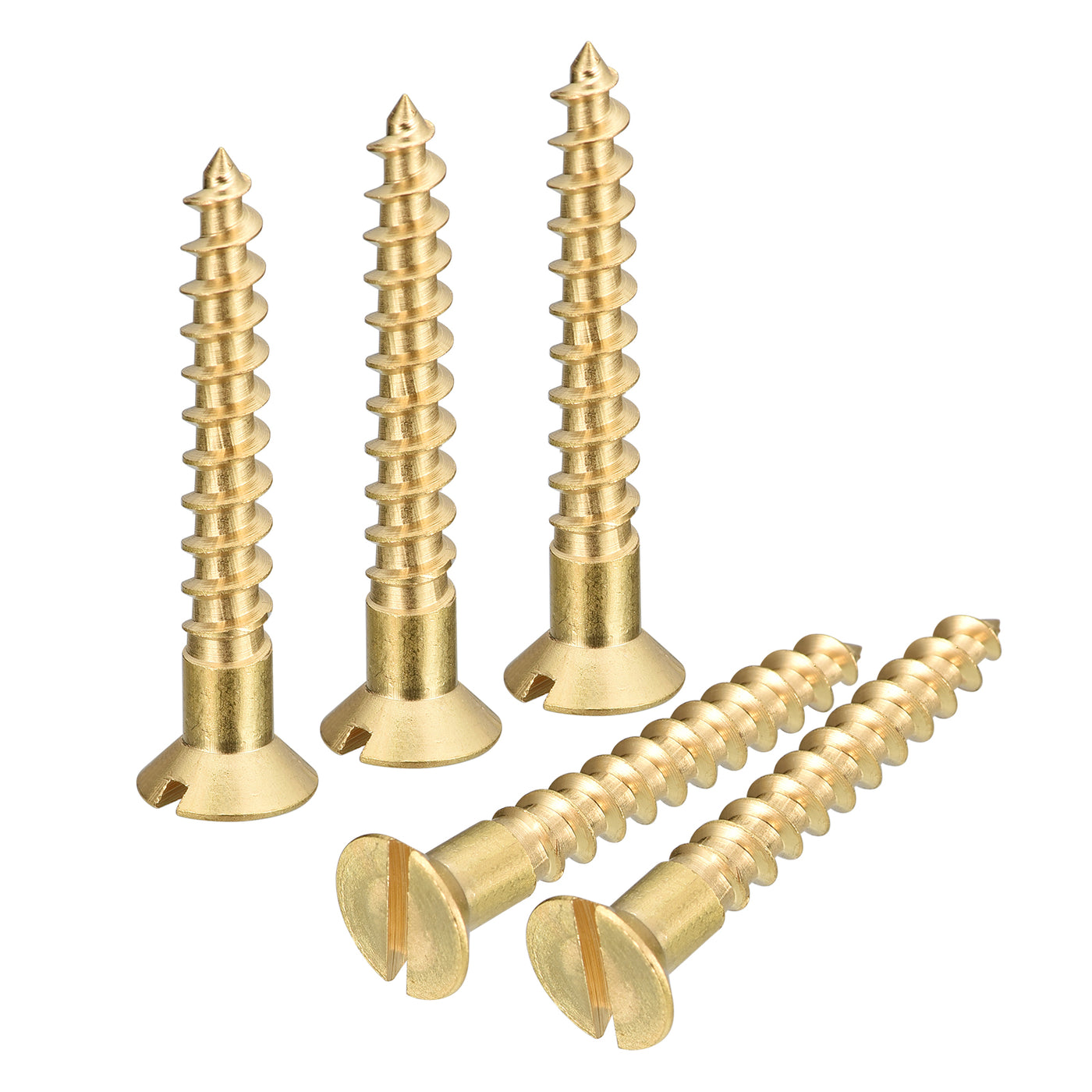 uxcell Uxcell 50Pcs M5 x 35mm Brass Slotted Drive Flat Head Wood Screws Self Tapping Screw