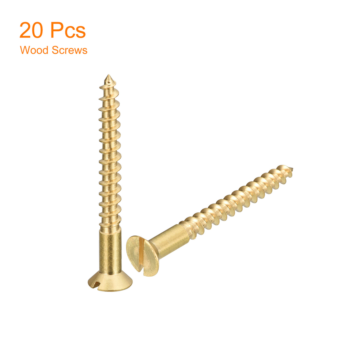 uxcell Uxcell 20Pcs M5 x 45mm Brass Slotted Drive Flat Head Wood Screws Self Tapping Screw