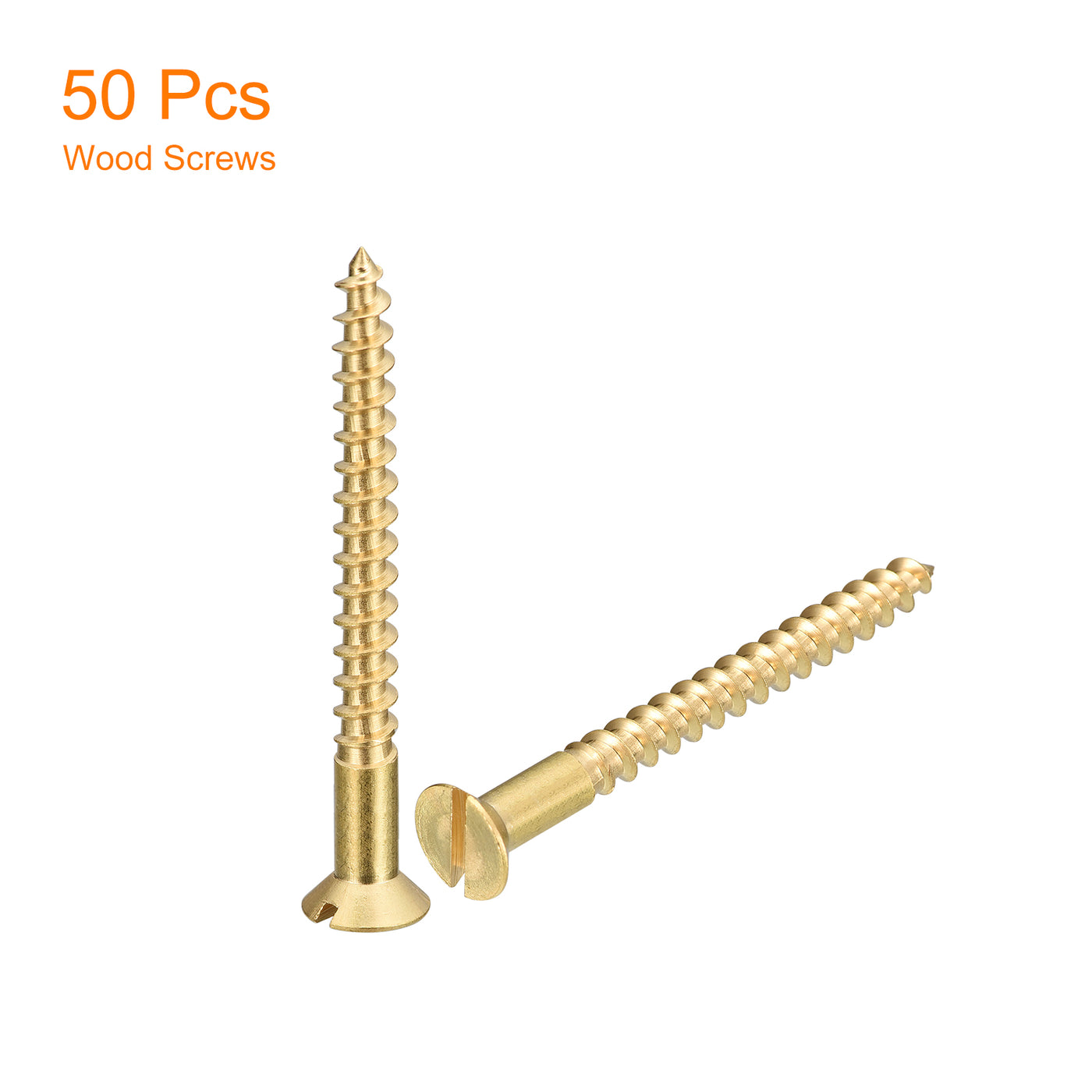 uxcell Uxcell 50Pcs M5 x 50mm Brass Slotted Drive Flat Head Wood Screws Self Tapping Screw