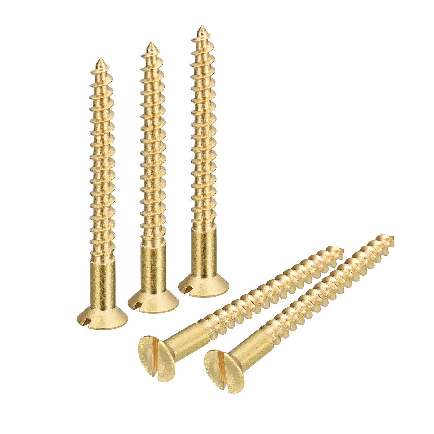 uxcell Uxcell 50Pcs M5 x 50mm Brass Slotted Drive Flat Head Wood Screws Self Tapping Screw