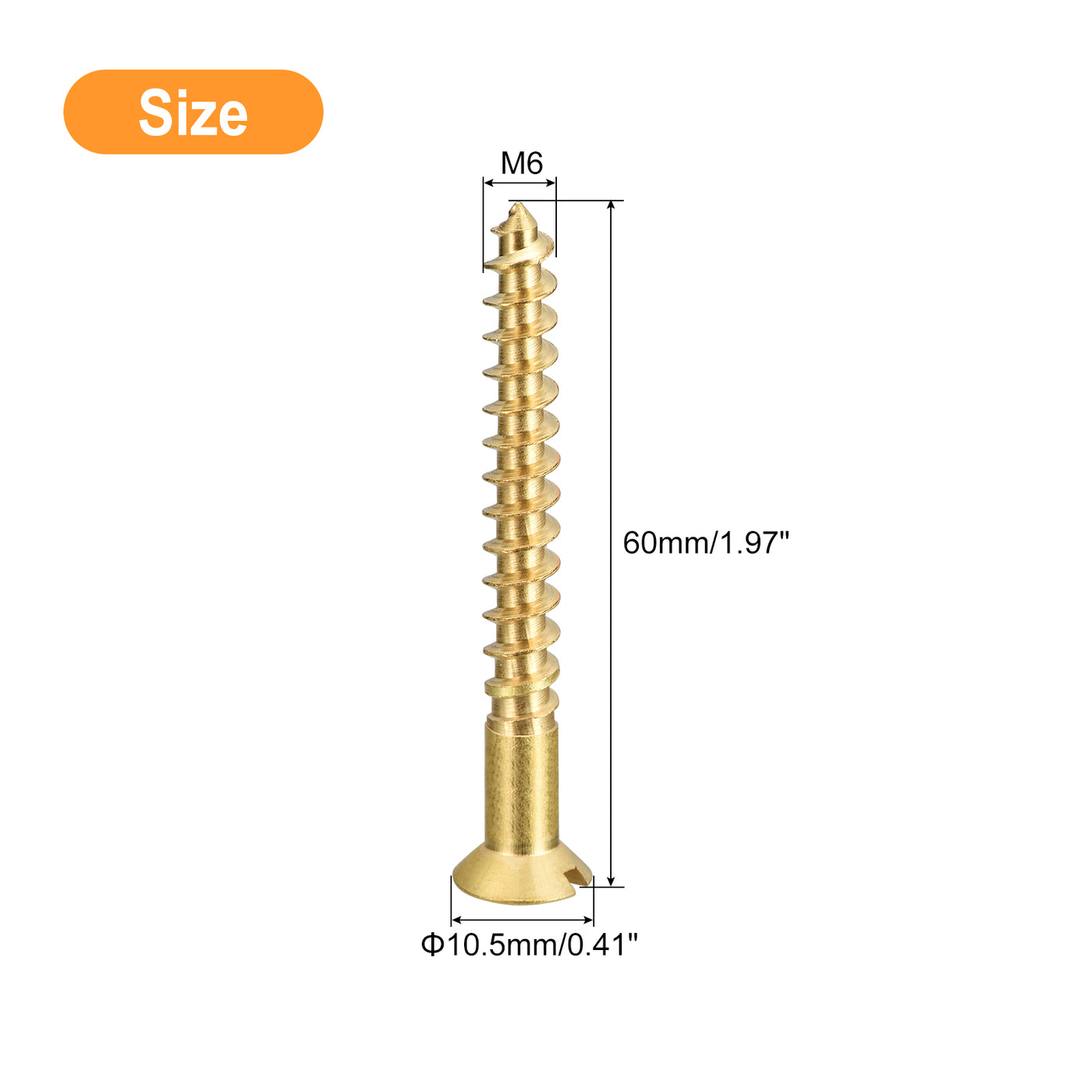 uxcell Uxcell 20Pcs M6 x 60mm Brass Slotted Drive Flat Head Wood Screws Self Tapping Screw