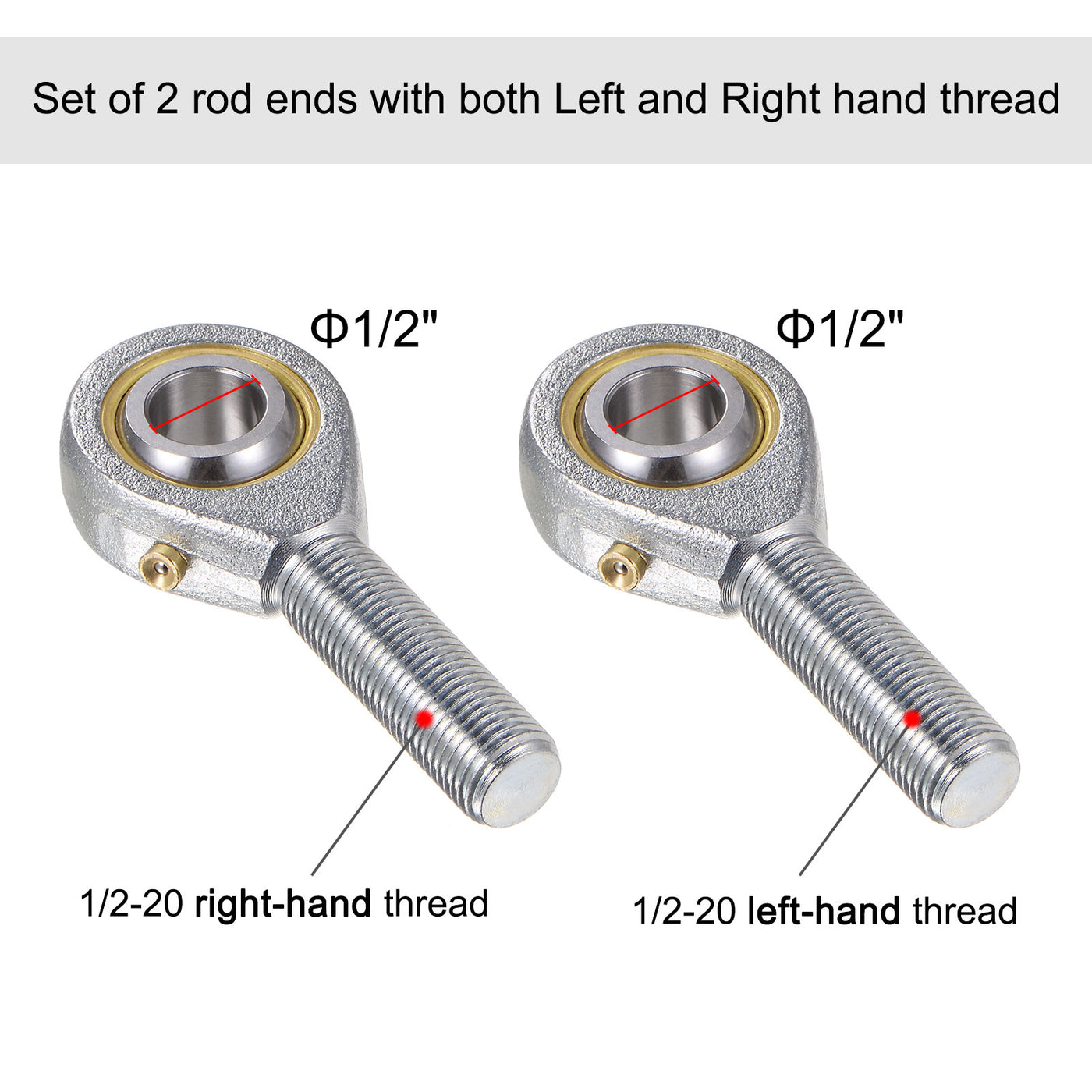 uxcell Uxcell POSB8 1/2" Male Rod End Set - 2pcs of 1/2-20 Left and Right Thread with Jam Nut