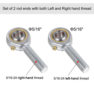 Harfington Uxcell POSB5 5/16" Male Rod End Set - 2pcs of 5/16-24 Left & Right Thread with Jam Nut