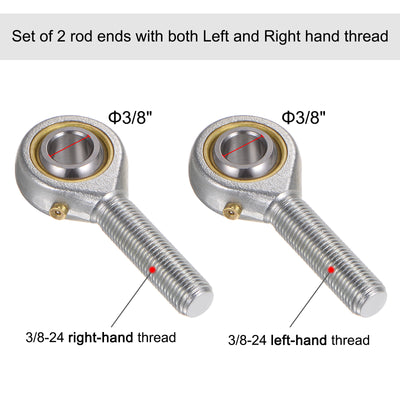 Harfington Uxcell POSB6 3/8" Male Rod End Set - 2pcs of 3/8-24 Left and Right Thread with Jam Nut
