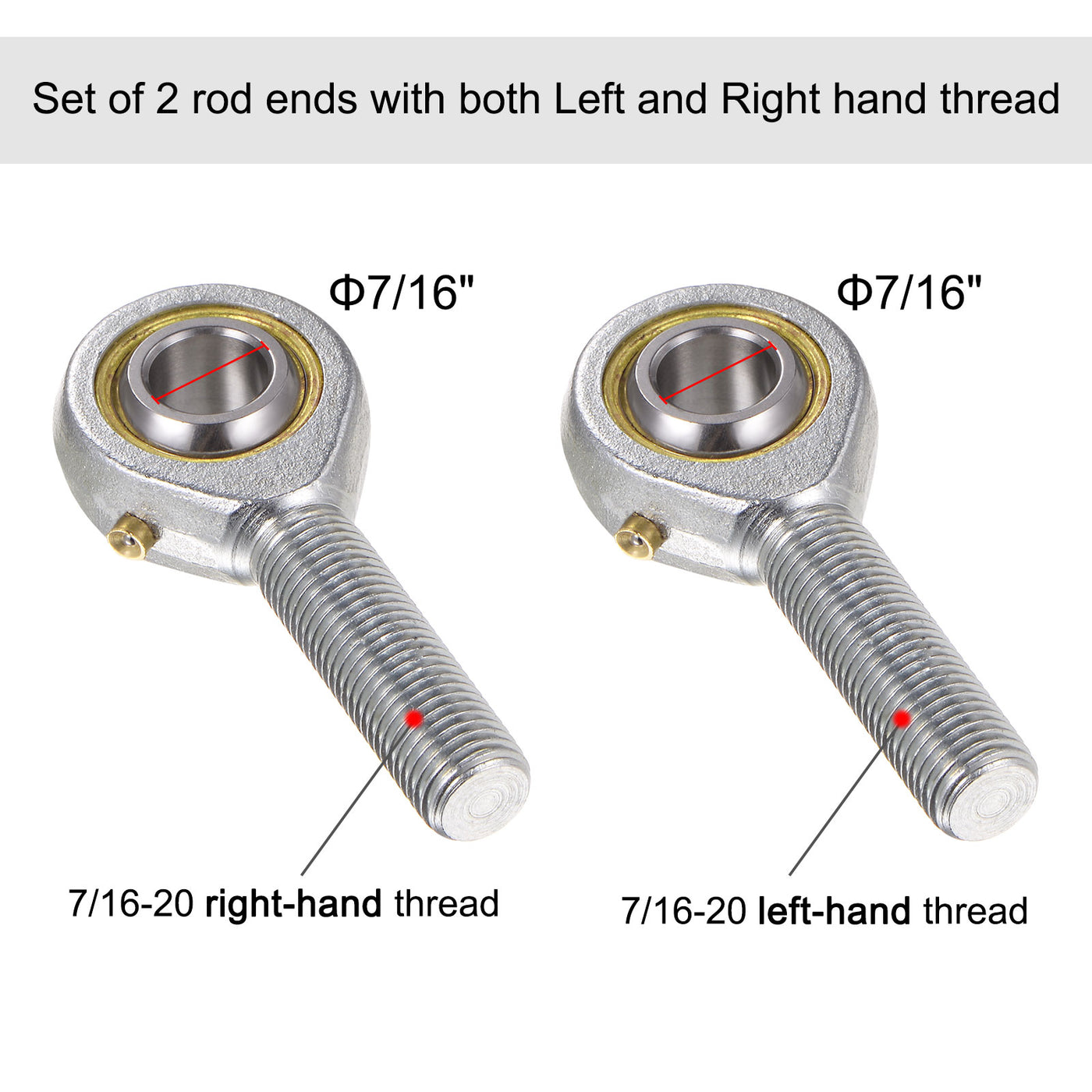 uxcell Uxcell POSB7 7/16" Male Rod End Set - 2pcs of 7/16-20 Left & Right Thread with Jam Nut
