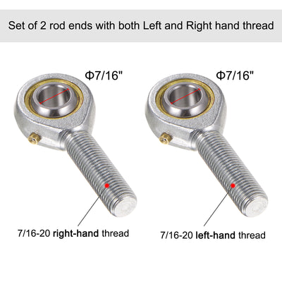 Harfington Uxcell POSB7 7/16" Male Rod End Set - 2pcs of 7/16-20 Left & Right Thread with Jam Nut