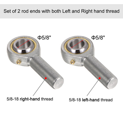 Harfington Uxcell POSB10 5/8" Male Rod End Set - 2pcs of 5/8-18 Left and Right Thread with Jam Nut