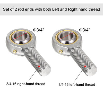 Harfington Uxcell POSB12 3/4" Male Rod End Set - 2pcs of 3/4-16 Left and Right Thread with Jam Nut