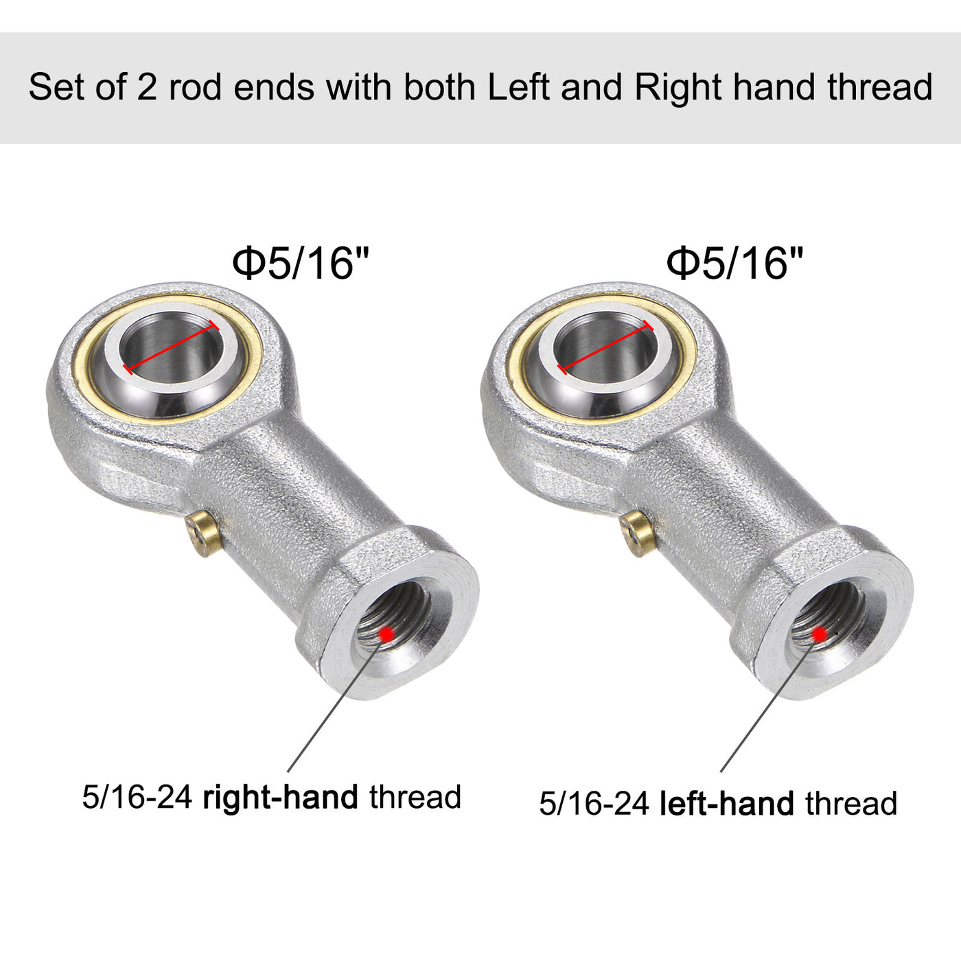 uxcell Uxcell PHSB5 5/16 Female Rod End Set - 2pcs of 5/16-24 Left & Right Thread with Jam Nut