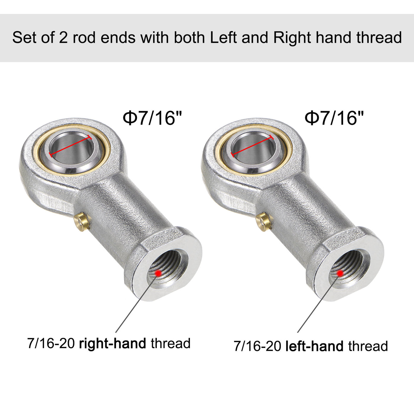uxcell Uxcell PHSB7 7/16 Female Rod End Set - 2pcs of 7/16-20 Left & Right Thread with Jam Nut