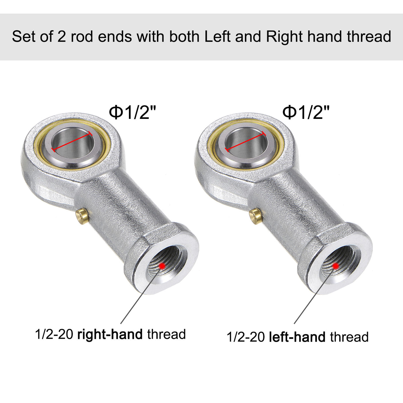 uxcell Uxcell PHSB8 1/2" Female Rod End Set - 2pcs of 1/2-20 Left & Right Thread with Jam Nut