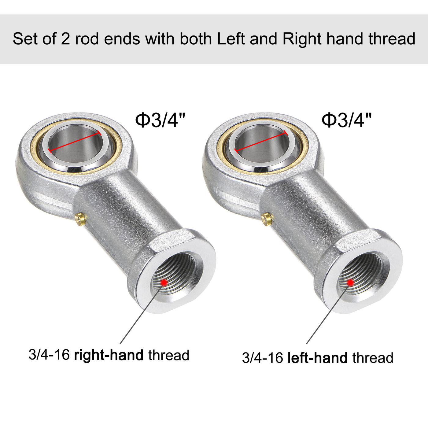 uxcell Uxcell PHSB12 3/4" Female Rod End Set - 2pcs of 3/4-16 Left & Right Thread with Jam Nut