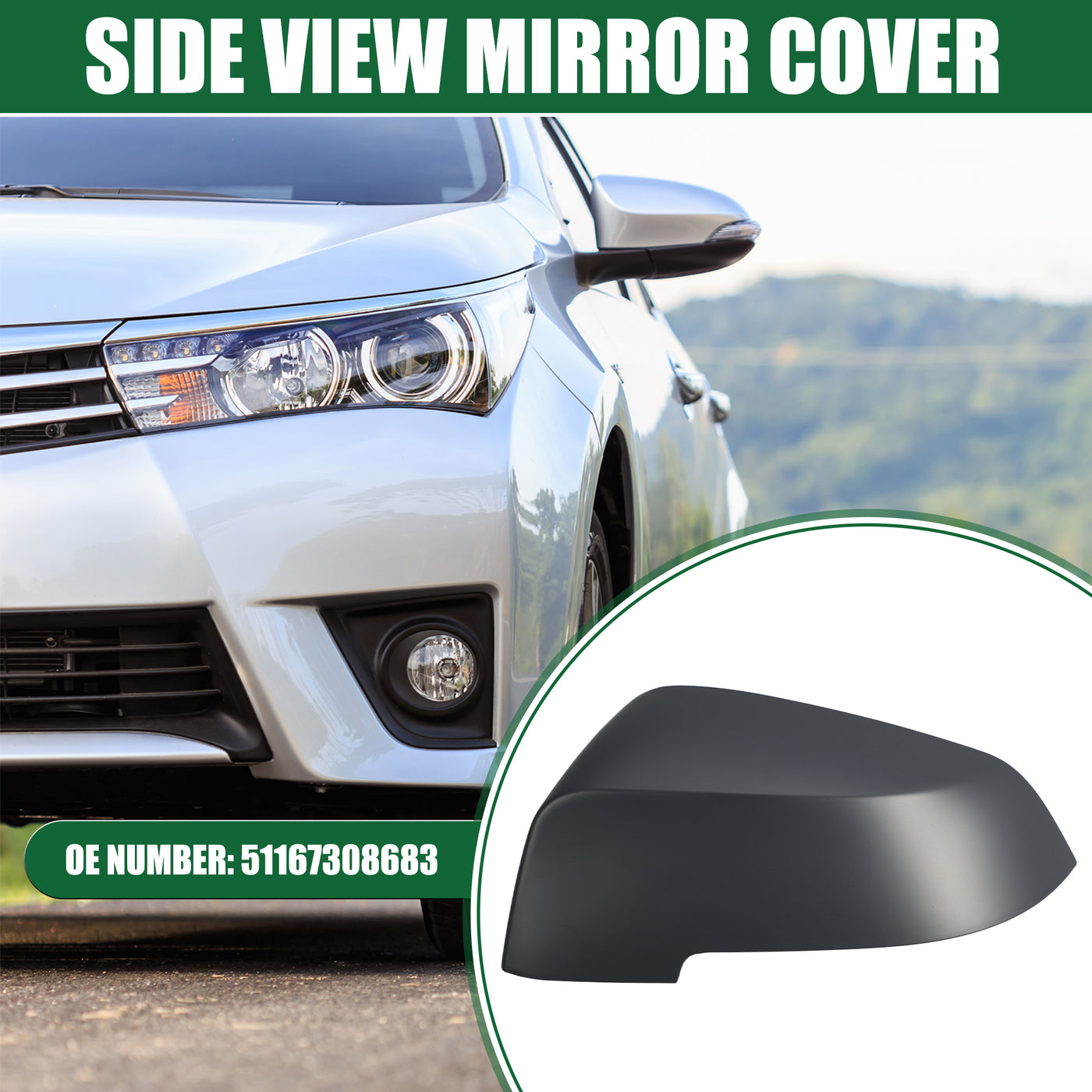 Motoforti Left Driver Side Mirror Cover, Rearview Mirror Cover Cap, for BMW 528i 2011-2016, ABS, 51167308683, Deep Gray