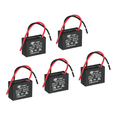 Harfington CBB61 Ceiling Fan Capacitor, 5Pcs 2.2uF 450V AC 50/60HZ with 2 Wires 38x30x29mm