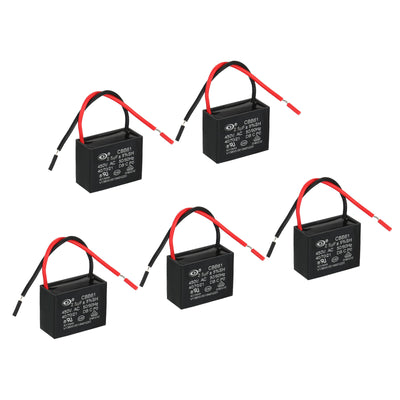 Harfington CBB61 Ceiling Fan Capacitor, 5Pcs 2.5uF 450V AC 50/60HZ with 2 Wires 38x30x29mm