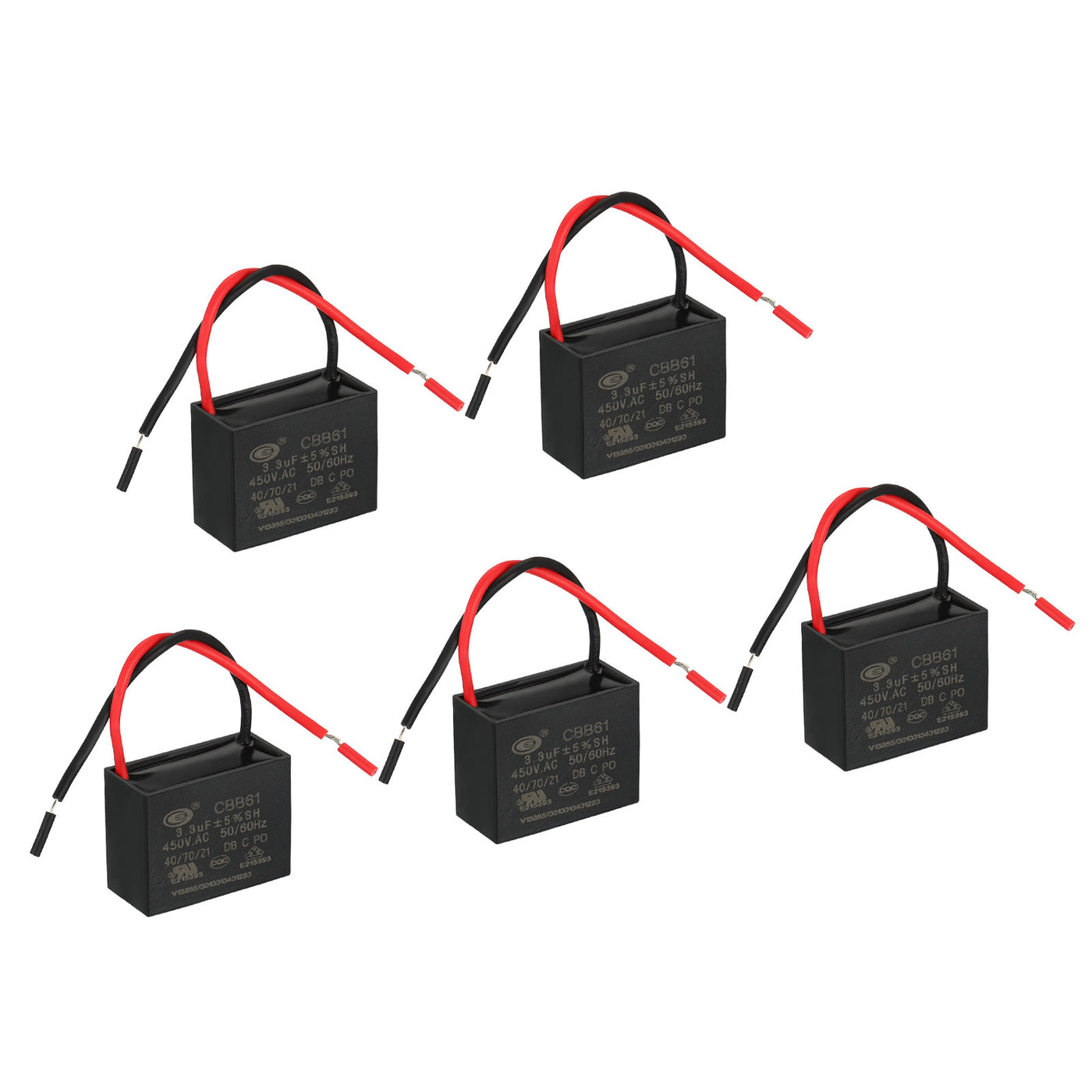 Harfington CBB61 Ceiling Fan Capacitor, 5Pcs 3.3uF 450V AC 50/60HZ with 2 Wires 38x30x29mm