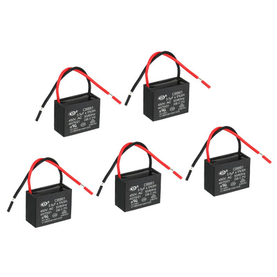 Harfington CBB61 Ceiling Fan Capacitor, 5Pcs 3.5uF 450V AC 50/60HZ with 2 Wires 38x30x29mm