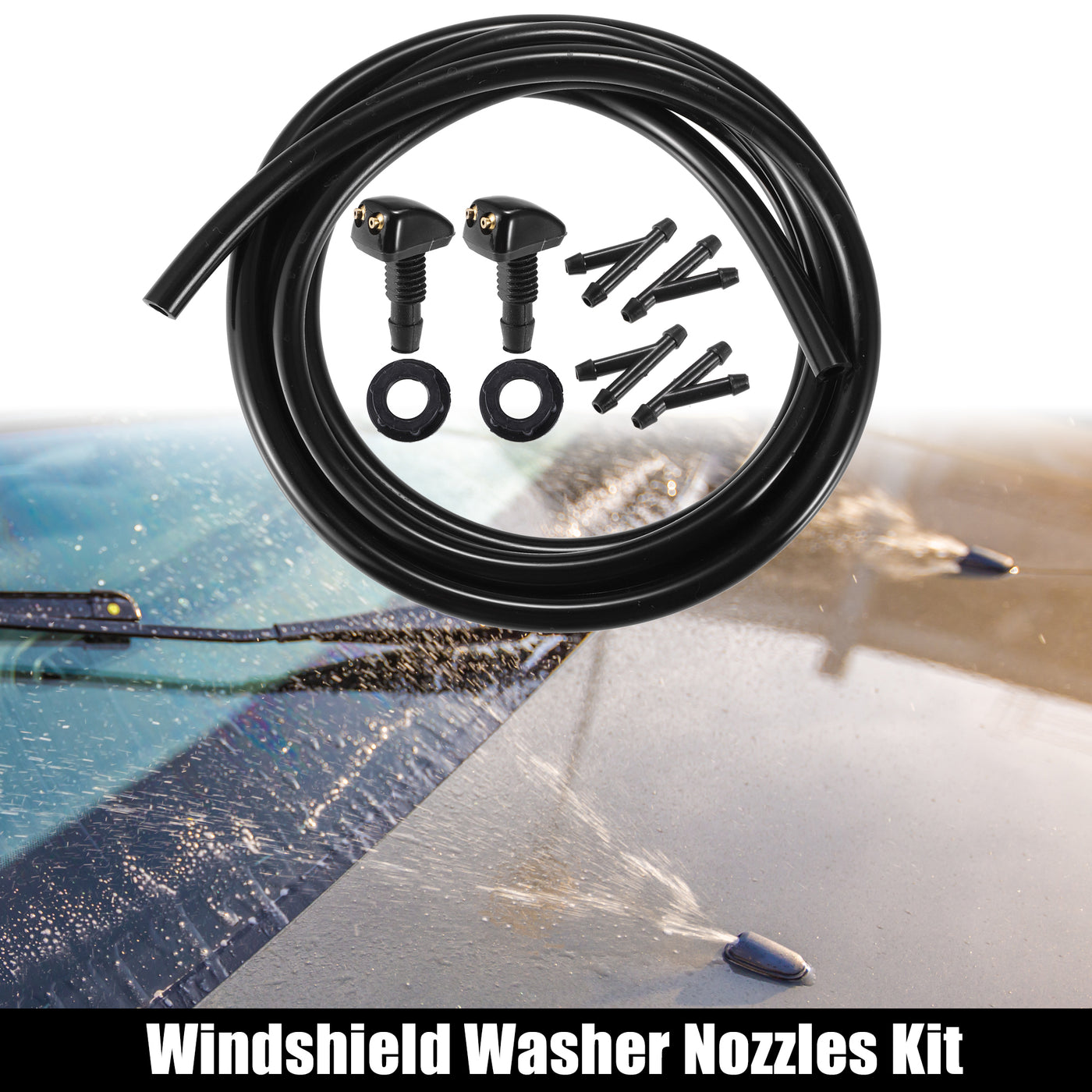 ACROPIX Front Adjustable Windshield Wiper Washer Nozzle Spray Jet Black - Pack of 9