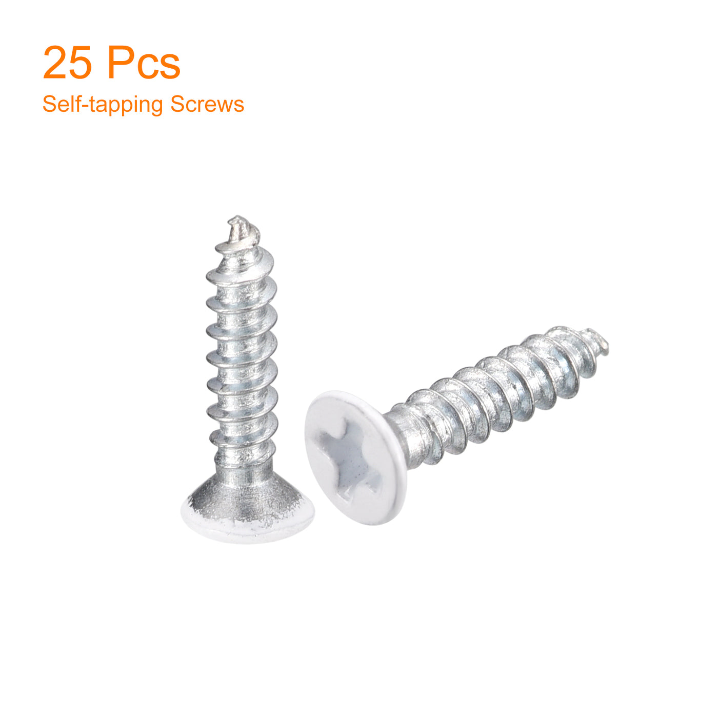 uxcell Uxcell ST3x15mm White Self Tapping Screws, 25pcs Flat Head Phillips Wood Screws