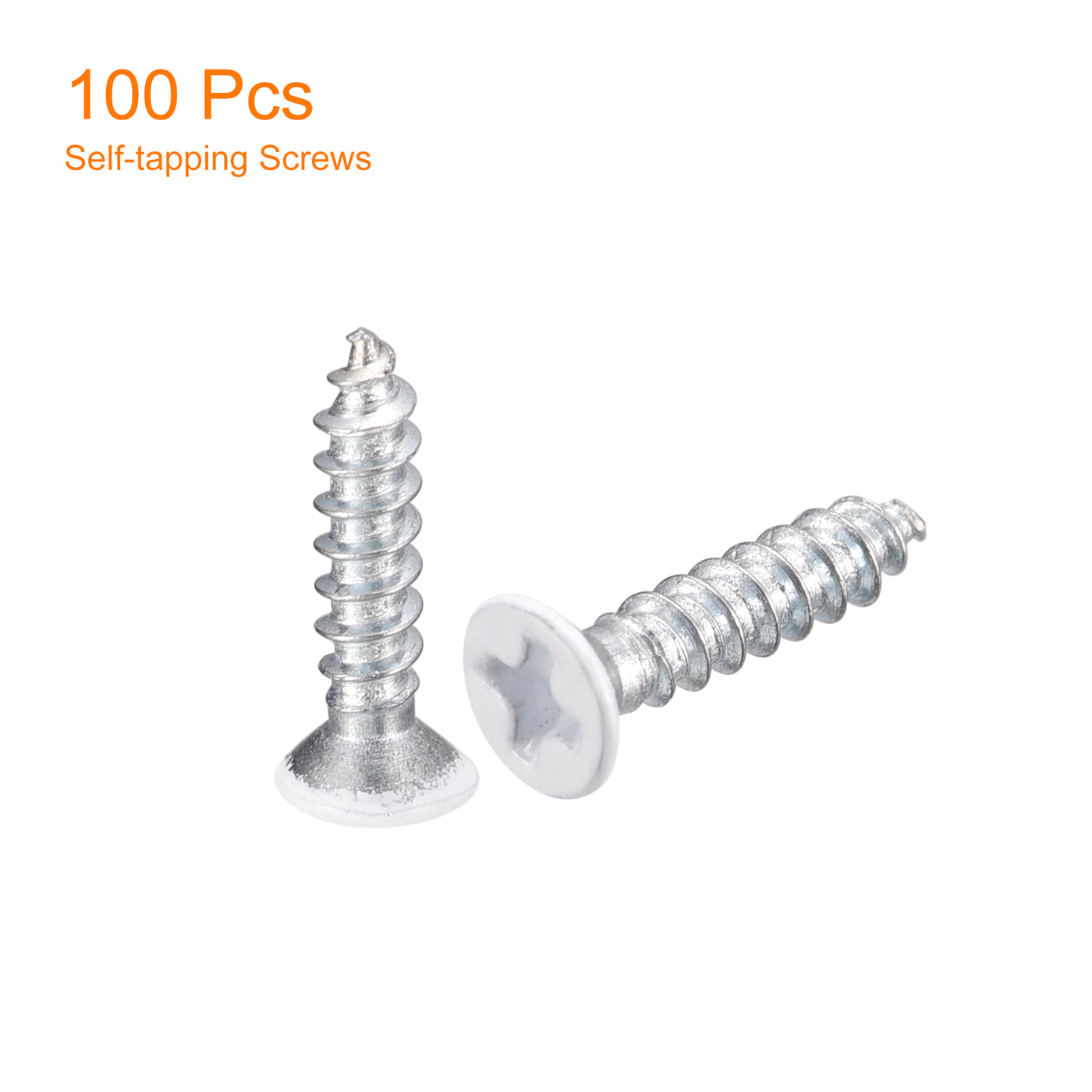 uxcell Uxcell ST3x15mm White Self Tapping Screws, 100pcs Flat Head Phillips Wood Screws